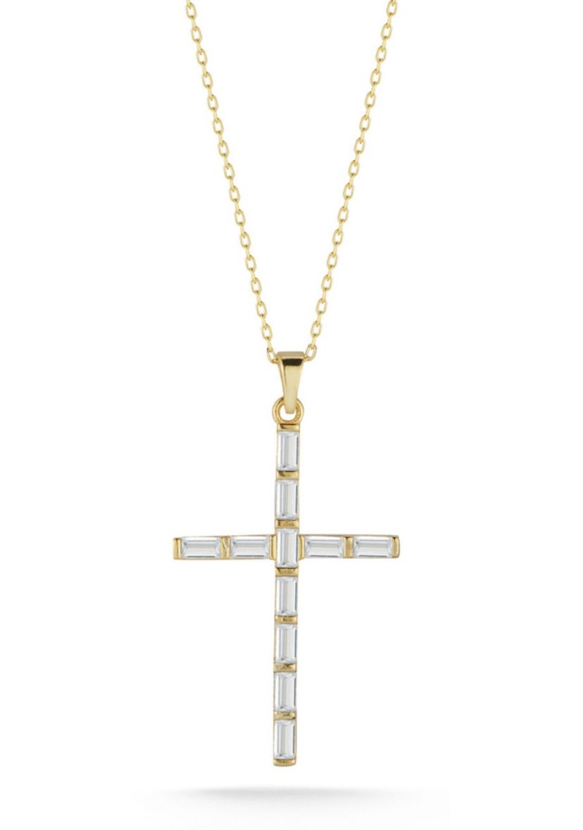 Sterling Silver Cubic Zirconia Cross Pendant Necklace