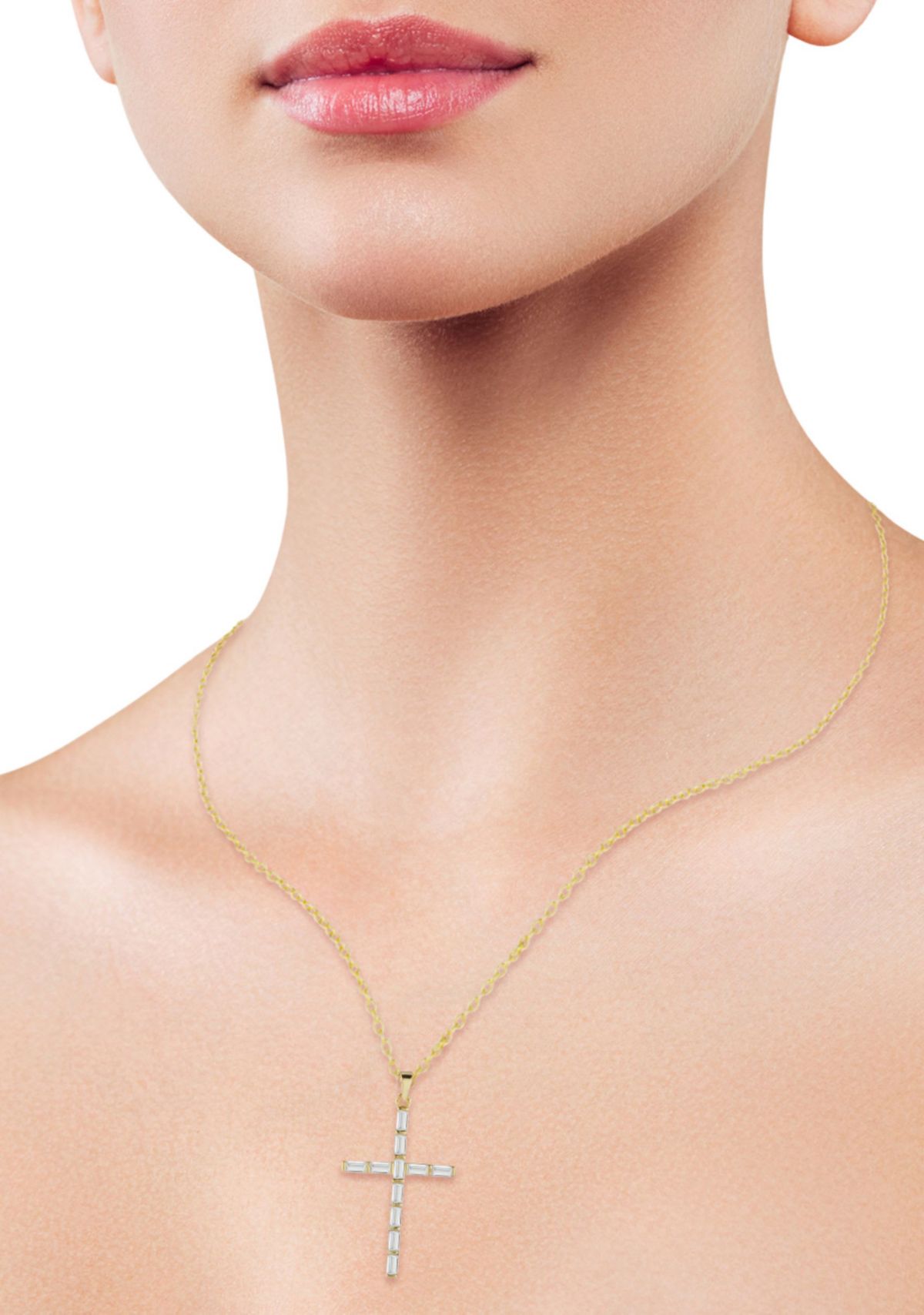 Sterling Silver Cubic Zirconia Cross Pendant Necklace