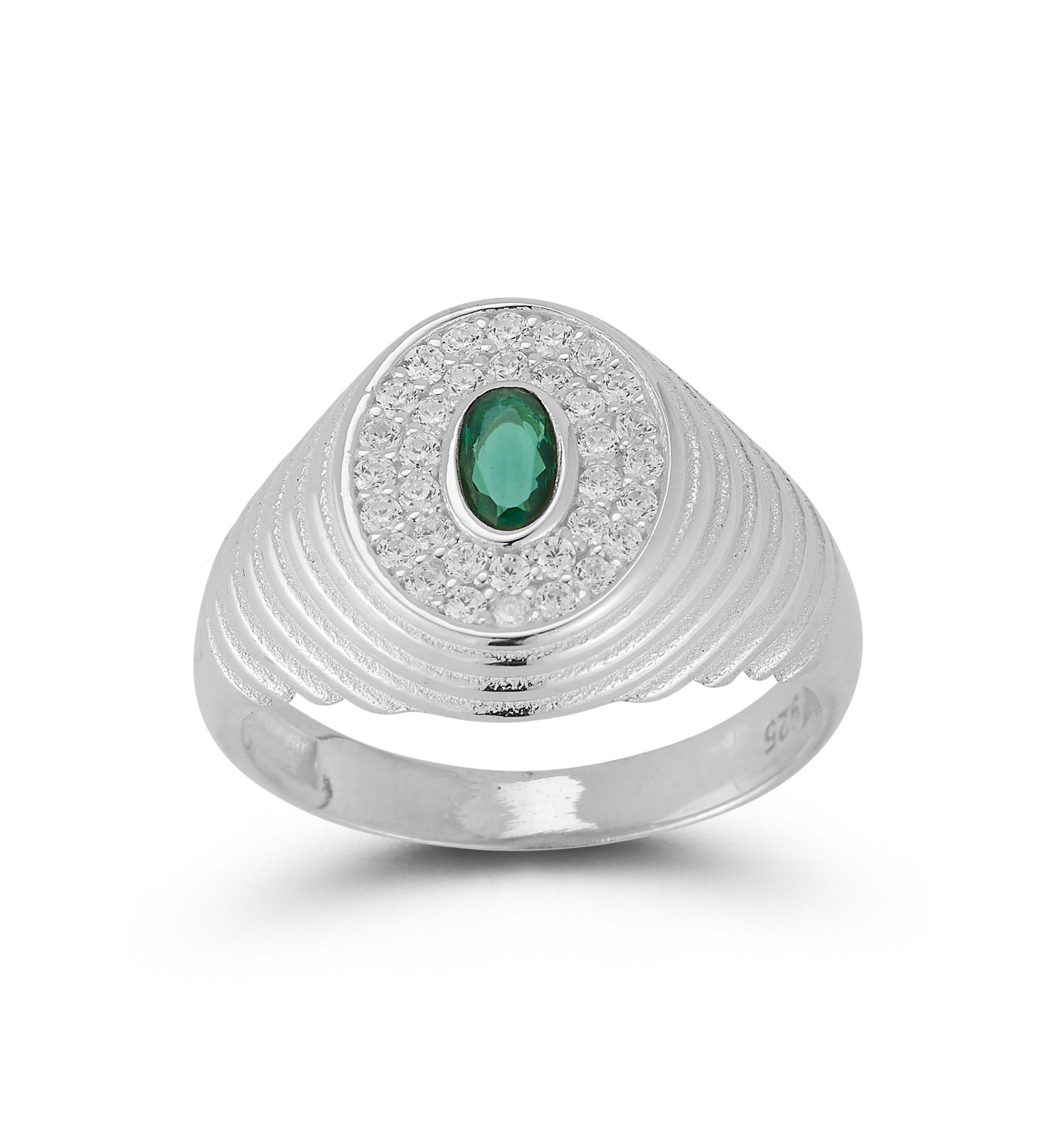 Sterling Silver Cubic Zirconia Oval Signet Ring