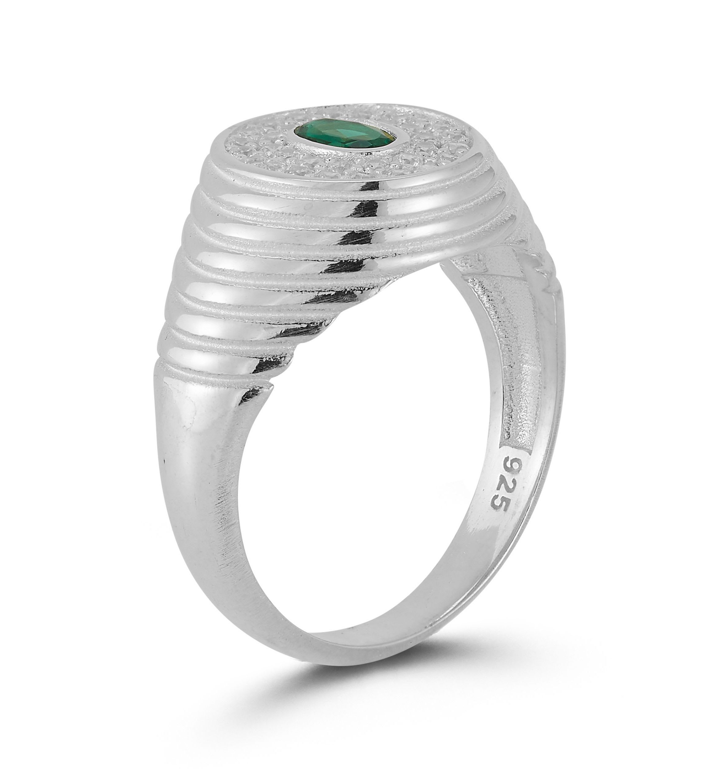 Sterling Silver Cubic Zirconia Oval Signet Ring