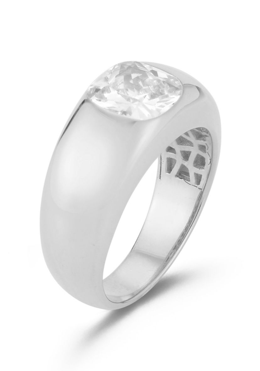 Sterling Silver Cubic Zirconia Dome Signet Ring