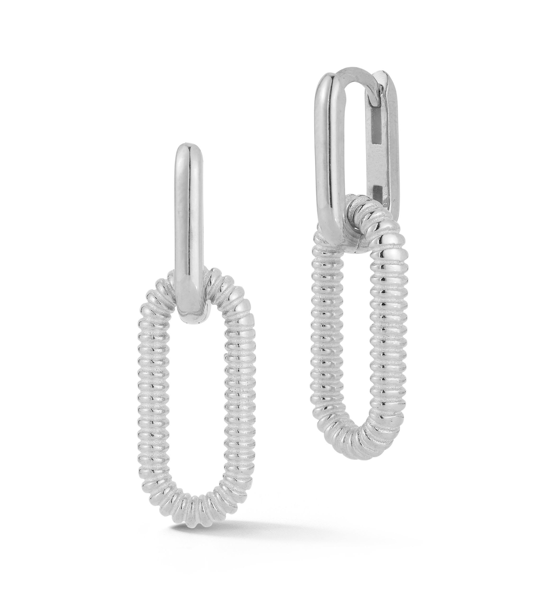 Sterling Silver Oval Drop Link Earrings