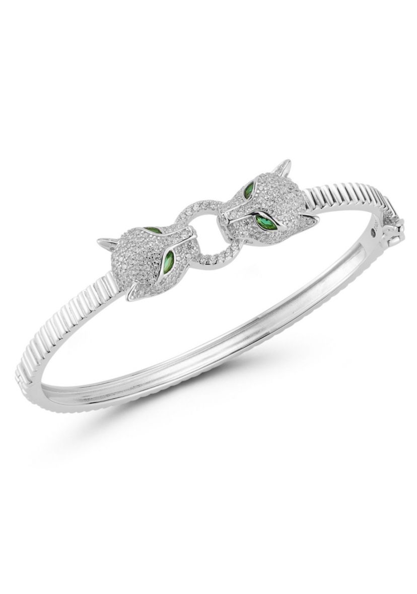 Sterling Silver Cubic Zirconia Panther Bangle Bracelet