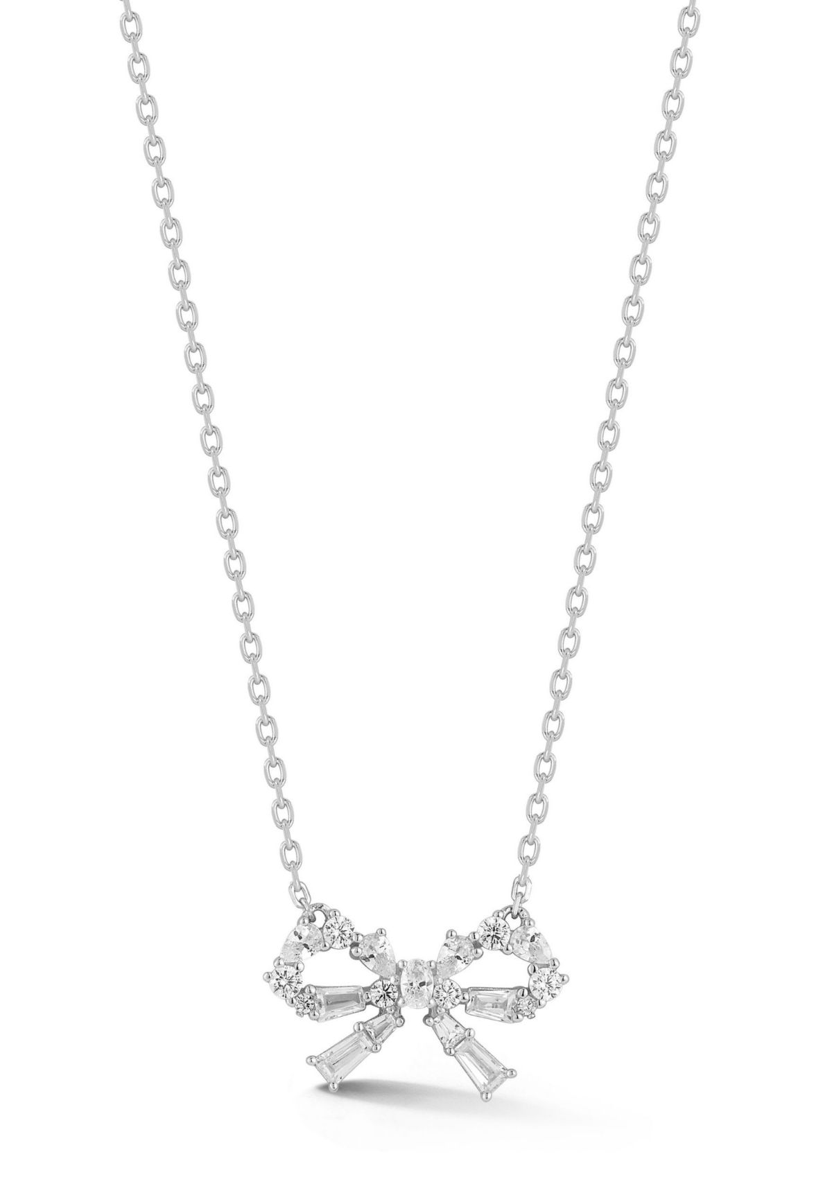 Sterling Silver Cubic Zirconia Glitzy Bow Necklace