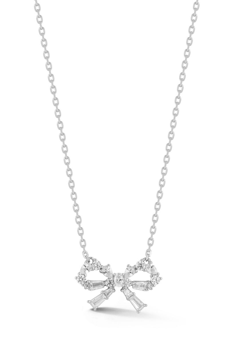 Sterling Silver Cubic Zirconia Glitzy Bow Necklace