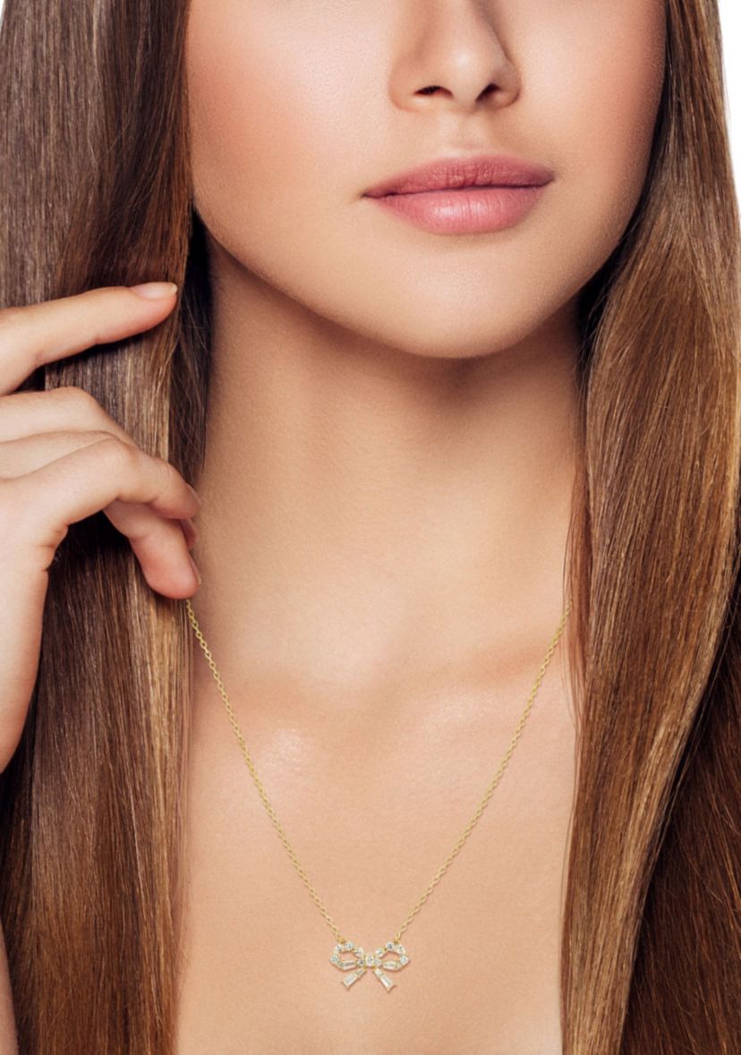 Sterling Silver Cubic Zirconia Glitzy Bow Necklace