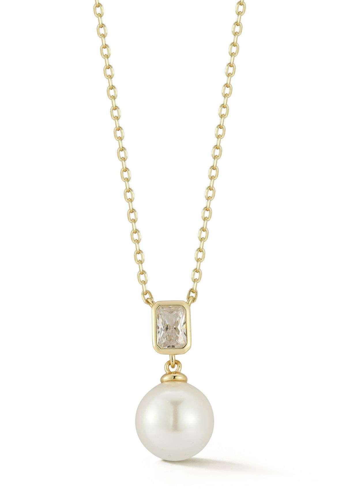 Sterling Silver Freshwater Pearl and Cubic Zirconia Pendant Necklace
