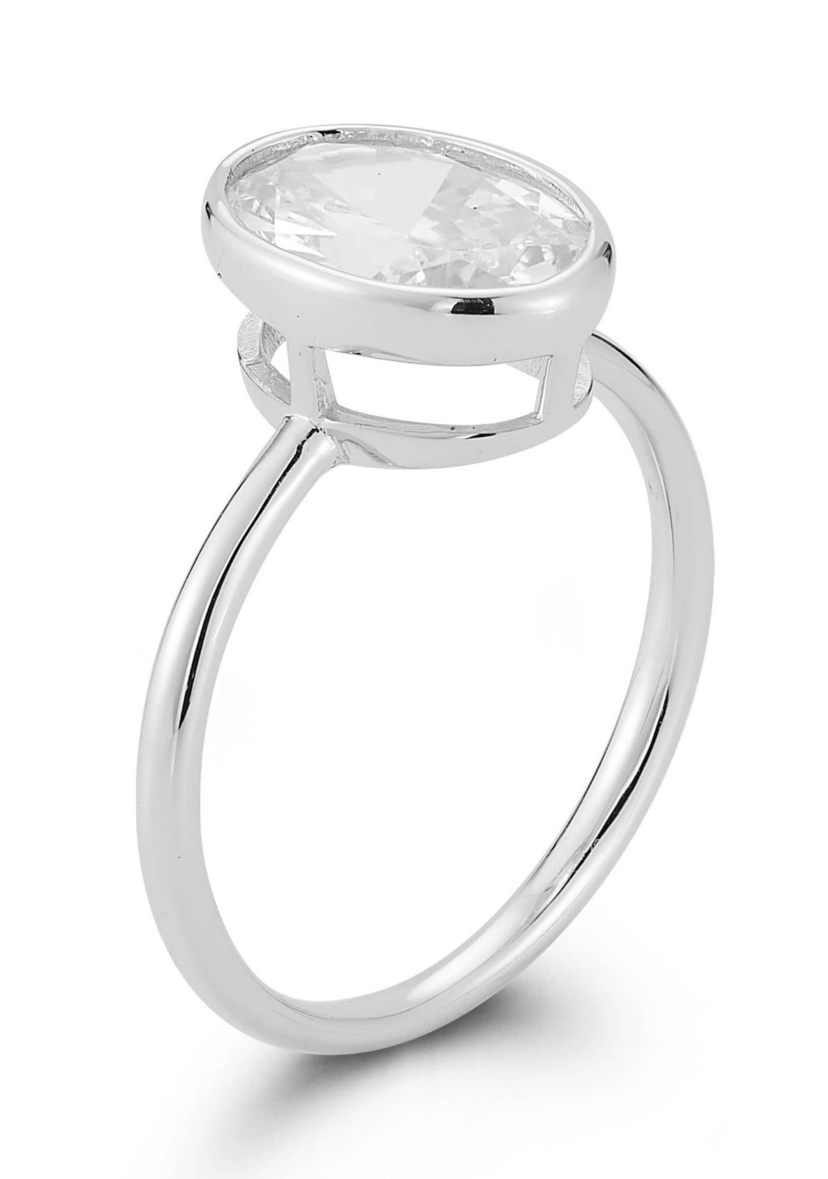 Sterling Silver Oval White Cubic Zirconia Solitaire Ring