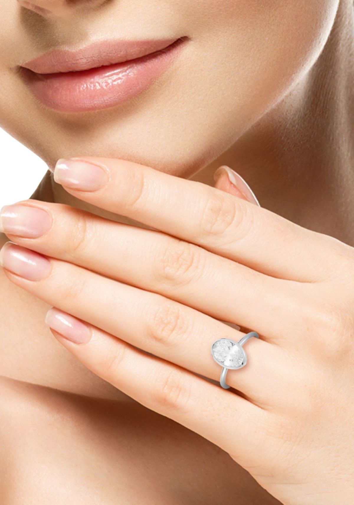 Sterling Silver Oval White Cubic Zirconia Solitaire Ring