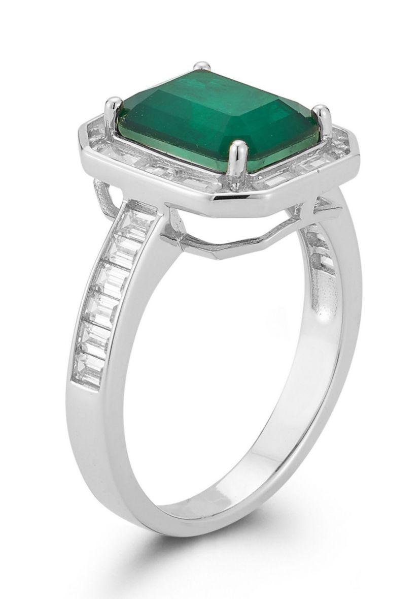 Sterling Silver Rectangular Octagonal Cubic Zirconia Cocktail Ring