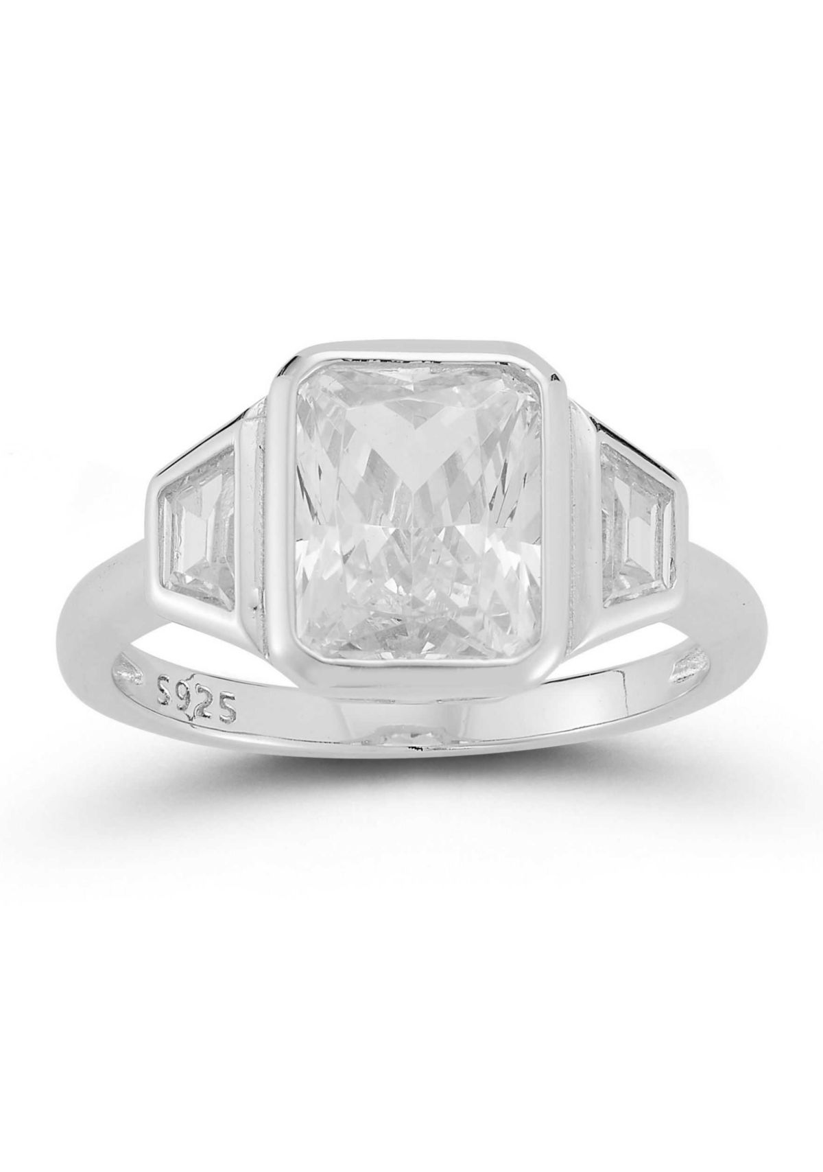 Sterling Silver Bezel Set White Cubic Zirconia 3-Stone Ring
