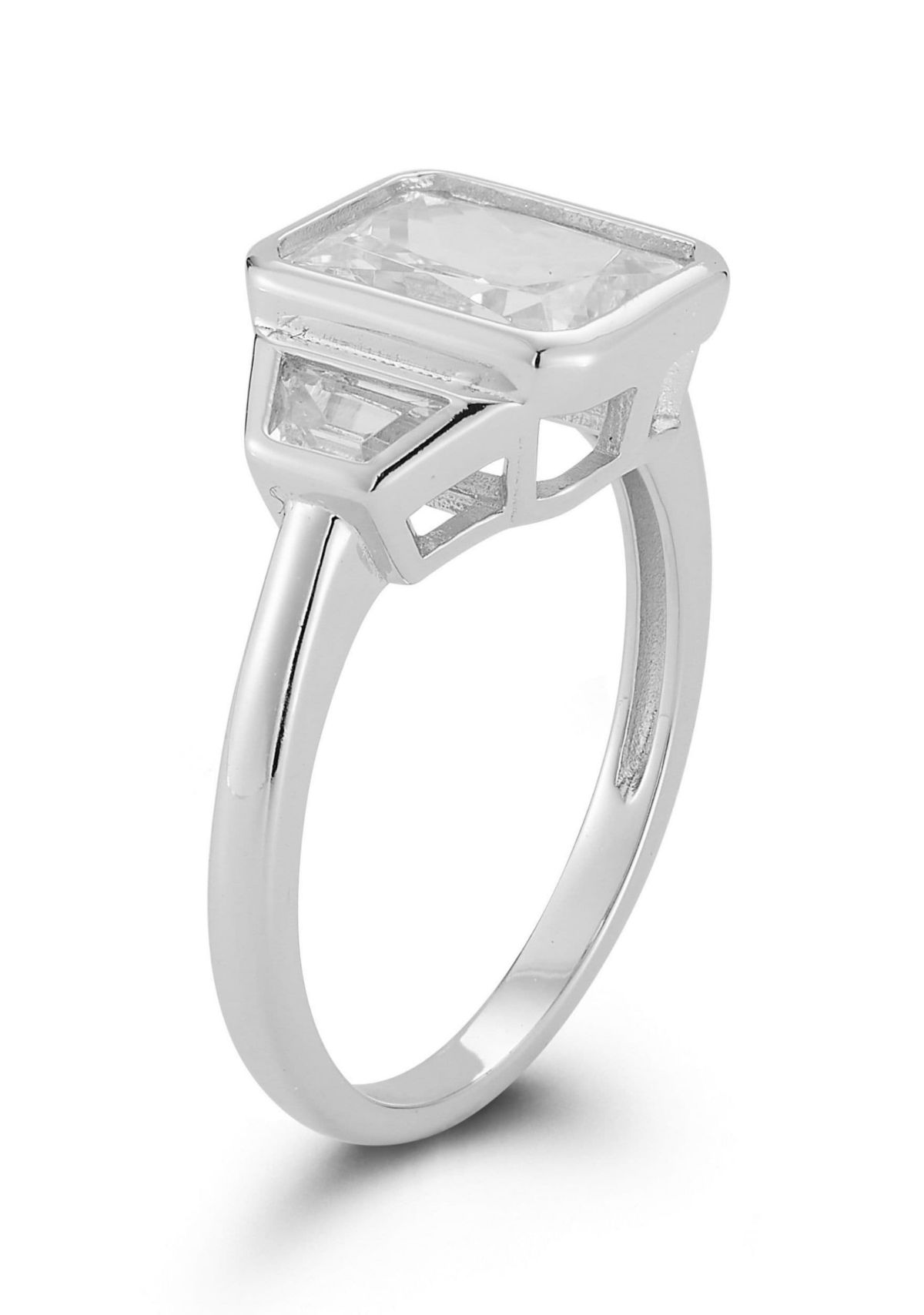 Sterling Silver Bezel Set White Cubic Zirconia 3-Stone Ring