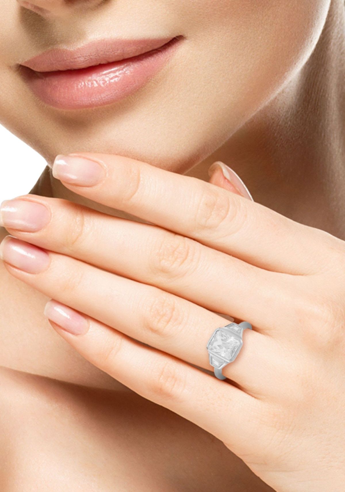 Sterling Silver Bezel Set White Cubic Zirconia 3-Stone Ring