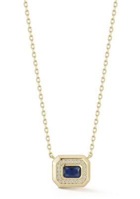 Rachel Zoe Sterling Silver Radiant Pendant Necklace with Cubic Zirconia, Blue, 18 in
