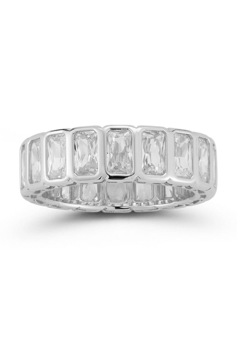 Sterling Silver Radiant Cut Cubic Zirconia Eternity Band Ring
