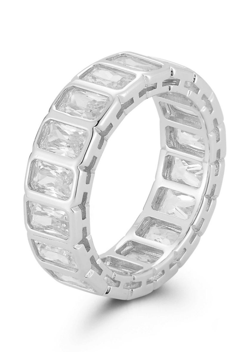 Sterling Silver Radiant Cut Cubic Zirconia Eternity Band Ring