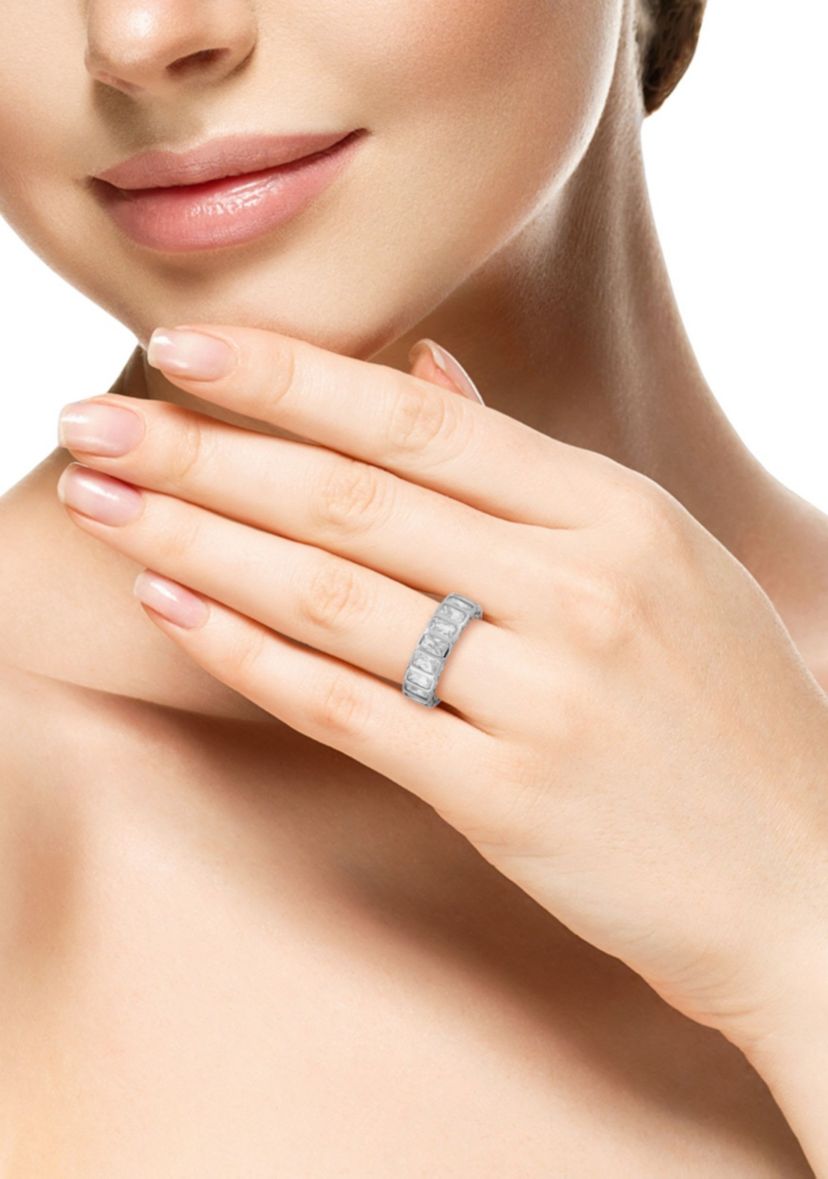 Sterling Silver Radiant Cut Cubic Zirconia Eternity Band Ring