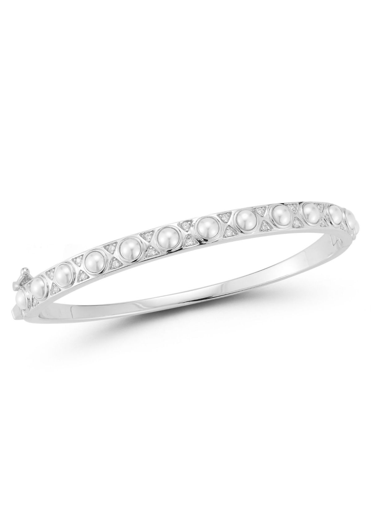 Sterling Silver Pearl and Cubic Zirconia Bangle Bracelet