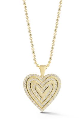 Sphera Milano Sterling Silver Cubic Zirconia Heart Pendant Necklace with Ball Chain