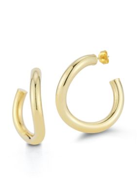 Sphera Milano Sterling Silver Large Wave Tube Hoop Earrings, Gold