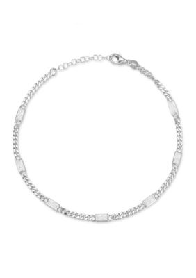 Sphera Milano Sterling Silver Baguette Cut Cubic Zirconia Curb Chain Anklet