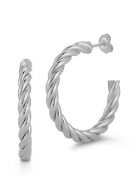 Sphera Milano Sterling Silver Twist Large Hoop Earrings