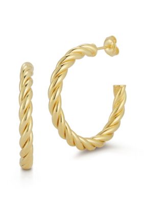 Sphera Milano Sterling Silver Twist Large Hoop Earrings, Gold
