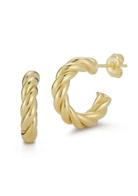 Sphera Milano Sterling Silver Twist C Hoop Earrings, Gold