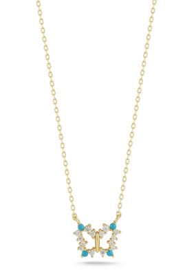 Sphera Milano Sterling Silver CZ and Synthetic Turquoise Dainty Butterfly Pendant Necklace, Gold, 18 in