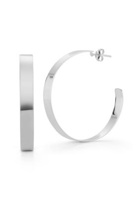 Sphera Milano Sterling Silver Large Flat Thin Hoop Earrings