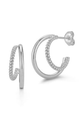 Sphera Milano Sterling Silver Polished and Twist Hoop Earrings