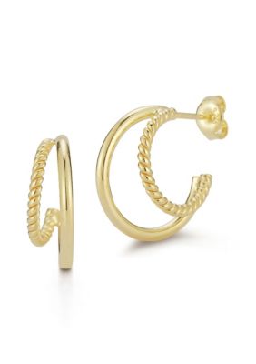 Sphera Milano Sterling Silver Polished and Twist Hoop Earrings