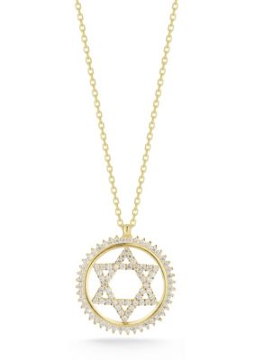 Sphera Milano Sterling Silver Cubic Zirconia Star of David Pendant Necklace, Gold, 18 in