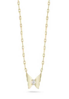 Sphera Milano Sterling Silver Marquise CZ Butterfly Necklace with Paperclip Chain