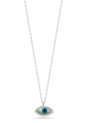 Sphera Milano Sterling Silver Mother of Pearl Dainty Eye Pendant Necklace, 18 in