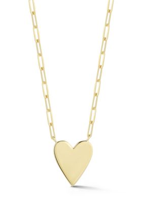 Sphera Milano Sterling Silver Polished Heart Necklace with Paperclip Chain