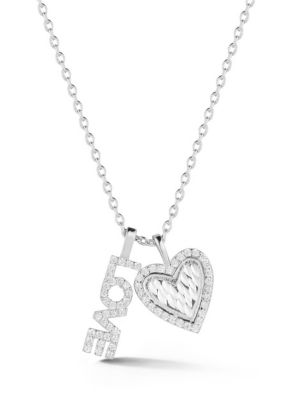 Sphera Milano Sterling Silver CZ Halo Heart and "Love" Pendant Necklace, 18 in