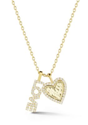 Sphera Milano Sterling Silver CZ Halo Heart and "Love" Pendant Necklace