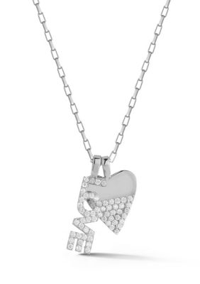 Sphera Milano Sterling Silver CZ Half Pave Heart and "Love" Pendant Necklace, 18 in