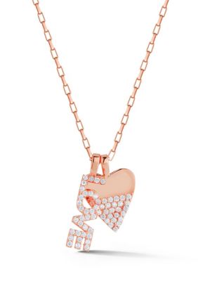Sphera Milano Sterling Silver CZ Half Pave Heart and "Love" Pendant Necklace