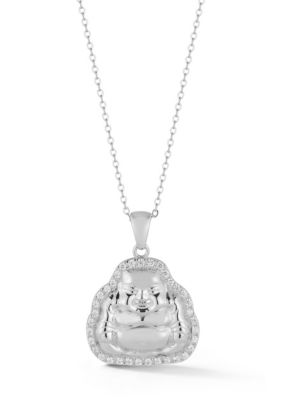 Sphera Milano Sterling Silver CZ Polished Buddha Pendant Necklace, 18 in