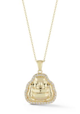 Sphera Milano Sterling Silver CZ Polished Buddha Pendant Necklace, Gold, 18 in
