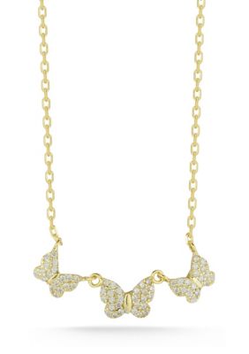 Sphera Milano Sterling Silver Pave Triple Butterfly Pendant Necklace, Gold, 18 in