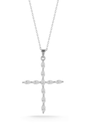 Sphera Milano Sterling Silver Marquise Cut CZ Cross Pendant Necklace, 18 in