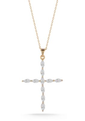 Sphera Milano Sterling Silver Marquise Cut CZ Cross Pendant Necklace