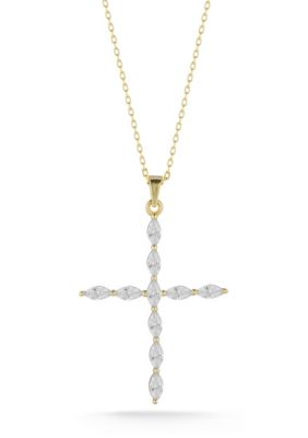 Sphera Milano Sterling Silver Marquise Cut CZ Cross Pendant Necklace, Gold, 18 in
