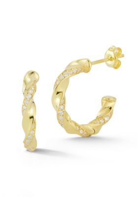 Sphera Milano Sterling Silver CZ Twist Hoop Earrings, Gold