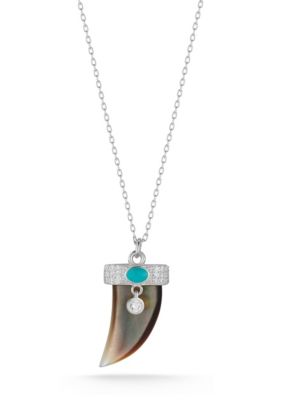 Sphera Milano Sterling Silver CZ and Mother of Pearl Horn Pendant Necklace