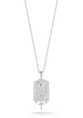 Sphera Milano Sterling Silver CZ Religious Frame Pendant Necklace