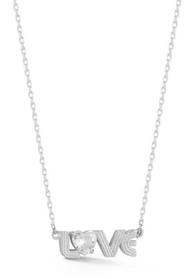 Sphera Milano Sterling Silver Heart CZ "Love" Pendant Necklace